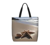 MGGAklp Starfish Seashell Sandy Beach Print Tote Bag With Zipper Stylish Reusable Shoulder Totes For Shopping Work, Vacation