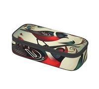 MGGAklp Teal Birds Musical Note Print Pencil Case with Double Zipper, Portable Pencil Pouch for School Office Supplies