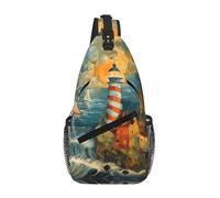 MGGAklp The Seaside Lighthouse Print Fashion Crossbody Backpack Shoulder Bag Chest Bag For Men Women Hiking Travel