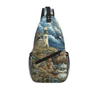 MGGAklp The Seaside Lighthouse Print Fashion Crossbody Backpack Shoulder Bag Chest Bag For Men Women Hiking Travel
