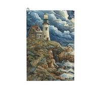 MGGAklp The Seaside Lighthouse Print Golf Towel With Clip Absorbent Water Quick Dry Microfiber Golf Accessory
