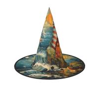 MGGAklp The Seaside Lighthouse Print Party Hat Halloween Carnival Witches Hats For Themed Parties Holiday Decor