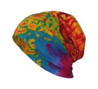 MGGAklp Tie Dye Hippies Print Adult Skull Cap Warm Slouchy Knitted Hat Headwear Gift for Men Women Black