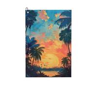 MGGAklp Tropical Sunset Print Golf Towel With Clip Absorbent Water Quick Dry Microfiber Golf Accessory