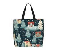 MGGAklp Warm Christmas House Print Tote Bag With Zipper Stylish Reusable Shoulder Totes For Shopping Work, Vacation