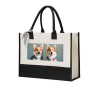 MGGAklp Wearing Clothes Cute Corgi Dogs Print Women Canvas Gift Bag Reusable Tote For Wedding, Birthday, Holiday