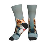 MGGAklp Wearing Clothes Cute Corgi Dogs Print Women Men Comfortable Breathable Mid Tube Sports Socks For Sports And Daily Wear