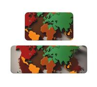 MGGAklp World Map Made Of Spices Print Kitchen Floor Mat 2 Sets Non Slip Waterproof Mat Comfort Standing Mat Decorations