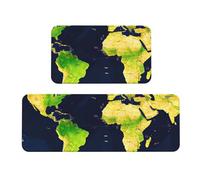 MGGAklp World Map Print Kitchen Floor Mat 2 Sets Non Slip Waterproof Mat Comfort Standing Mat Decorations