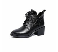 MGGMOKAY Women's Ankle Boots High Heel Lace Up Short Boots Vintage Combat Boot,Black,5.5