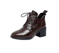 MGGMOKAY Women's Ankle Boots High Heel Lace Up Short Boots Vintage Combat Boot,Brown,5
