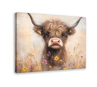 MGHDGD Baby Cow in Wildflowers Oil Painting Poster Canvas Poster Bedroom Decor Landscape Office Room Decor Gift 24x36inch(60x90cm)