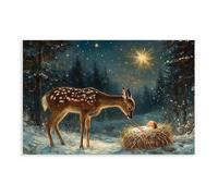 MGHDGD Baby Jesus And Deer Nativity Poster Canvas Poster Bedroom Decor Landscape Office Room Decor Gift 16x24inch(40x60cm)
