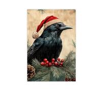 MGHDGD Christmas Raven Art, Gothic Victorian Crow, Gothmas Canvas Poster Wall Art Decor Print Picture Paintings for Living Room Bedroom Decoration 24x36inch(60x90cm)