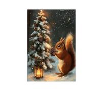 MGHDGD Christmas Squirre Cute Winter Woodland Animals Canvas Poster Wall Art Decor Print Picture Paintings for Living Room Bedroom Decoration 12x18inch(30x45cm)