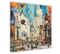MGHDGD Cultural City Collage-Abstract Urban Landscape Art Canvas Poster Wall Art Decor Print Picture Paintings for Living Room Bedroom Decoration 20x20inch(50x50cm)