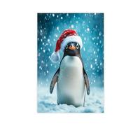 MGHDGD Cute Penguin Wearing A Santa Hat Christmas Art Canvas Poster Bedroom Decor Landscape Office Room Decor Gift 16x24inch(40x60cm)