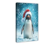 MGHDGD Cute Penguin Wearing A Santa Hat Christmas Art Canvas Poster Wall Art Decor Print Picture Paintings for Living Room Bedroom Decoration 12x18inch(30x45cm)