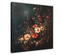 MGHDGD Dark Flower Painting, Moody Floral Art Canvas Poster Wall Art Decor Print Picture Paintings for Living Room Bedroom Decoration 24x24inch(60x60cm)