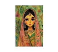 MGHDGD Enchanting Saree Portrait in Folk Art Style Canvas Poster Wall Art Decor Print Picture Paintings for Living Room Bedroom Decoration 16x24inch(40x60cm)