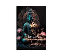 MGHDGD Enlightened Buddha with Lotus Flowers - Sacred Zen Canvas Poster Bedroom Decor Landscape Office Room Decor Gift 08x12inch(20x30cm)