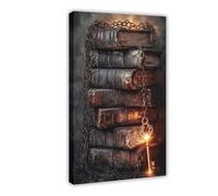 MGHDGD Forbidden Knowledge Painting,Chained Books And Key Canvas Poster Wall Art Decor Print Picture Paintings for Living Room Bedroom Decoration 12x18inch(30x45cm)