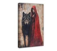 MGHDGD Gothic Little Red Riding Hood And The Big Bad Wolf Art Canvas Poster Bedroom Decor Landscape Office Room Decor Gift 24x36inch(60x90cm)