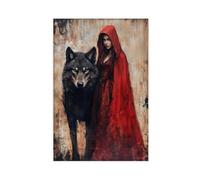 MGHDGD Gothic Little Red Riding Hood And The Big Bad Wolf Art Canvas Poster Wall Art Decor Print Picture Paintings for Living Room Bedroom Decoration 16x24inch(40x60cm)