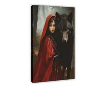 MGHDGD Little Red Riding Hood And The Big Wolf Art Canvas Poster Wall Art Decor Print Picture Paintings for Living Room Bedroom Decoration 24x36inch(60x90cm)