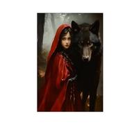 MGHDGD Little Red Riding Hood And The Big Wolf Art Canvas Poster Wall Art Decor Print Picture Paintings for Living Room Bedroom Decoration 24x36inch(60x90cm)