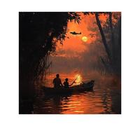 MGHDGD Mystical Jungle Sunset- Enchanting River Scene Canvas Poster Wall Art Decor Print Picture Paintings for Living Room Bedroom Decoration 28x28inch(70x70cm)