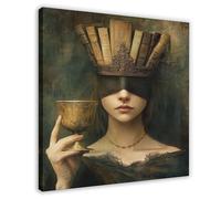 MGHDGD Queen of Literature Painting, Dark Academia Library Art Canvas Poster Bedroom Decor Landscape Office Room Decor Gift 16x16inch(40x40cm)