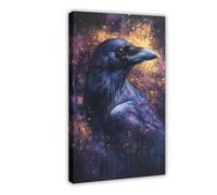MGHDGD Raven Wall Art, Dark Academia, Purple Gothic Crow Canvas Poster Wall Art Decor Print Picture Paintings for Living Room Bedroom Decoration 08x12inch(20x30cm)