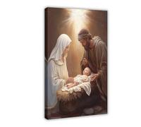 MGHDGD Religious Christmas Art, Mary, Joseph, Baby Jesus Canvas Poster Wall Art Decor Print Picture Paintings for Living Room Bedroom Decoration 16x24inch(40x60cm)