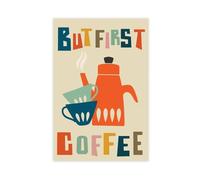 MGHDGD Retro Coffee Poster, But First Coffee Canvas Poster Bedroom Decor Landscape Office Room Decor Gift 12x18inch(30x45cm)