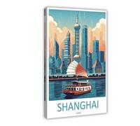 MGHDGD Shanghai Travel Art China Shanghai Art Gift Canvas Poster Bedroom Decor Landscape Office Room Decor Gift 12x18inch(30x45cm)