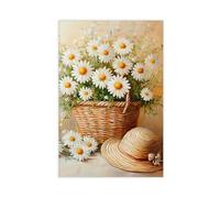 MGHDGD Spring Floral Art, Basket of Daisies Canvas Poster Bedroom Decor Landscape Office Room Decor Gift 16x24inch(40x60cm)