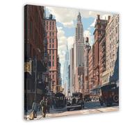 MGHDGD Vintage New York City 1920s Street Scene Art Canvas Poster Wall Art Decor Print Picture Paintings for Living Room Bedroom Decoration 12x12inch(30x30cm)