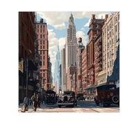 MGHDGD Vintage New York City 1920s Street Scene Art Canvas Poster Wall Art Decor Print Picture Paintings for Living Room Bedroom Decoration 16x16inch(40x40cm)
