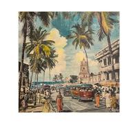 MGHDGD Vintage Sri Lanka Street- Retro Tropical Cityscape Canvas Poster Wall Art Decor Print Picture Paintings for Living Room Bedroom Decoration 16x16inch(40x40cm)