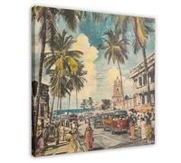 MGHDGD Vintage Sri Lanka Street- Retro Tropical Cityscape Canvas Poster Wall Art Decor Print Picture Paintings for Living Room Bedroom Decoration 20x20inch(50x50cm)