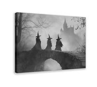 MGHDGD Vintage Witches in The Forest Black And White Sepia Canvas Poster Bedroom Decor Landscape Office Room Decor Gift 08x12inch(20x30cm)