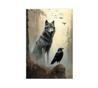 MGHDGD Wolf And Raven Art, Dark Gothic Fantasy (2) Canvas Poster Wall Art Decor Print Picture Paintings for Living Room Bedroom Decoration 12x18inch(30x45cm)