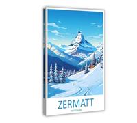 MGHDGD Zermatt Travel Art Ski Art Lover Gift Canvas Poster Bedroom Decor Landscape Office Room Decor Gift 20x30inch(50x75cm)