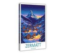 MGHDGD Zermatt Travel Poster Switzerland Art Canvas Poster Bedroom Decor Landscape Office Room Decor Gift 20x30inch(50x75cm)