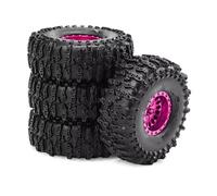 MGHGFYTAS Compatible With TRX4M For SCX24 1/18 RC Crawler Car Upgrade Parts Accessories 4pcs 63mm 1.0" Metal Beadlock Wheel Tire Set Rc car wheels rims tires(Pink)