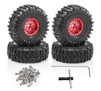 MGHGFYTAS Compatible With TRX4M For SCX24 1/18 RC Crawler Car Upgrade Parts Accessories 4pcs 63mm 1.0" Metal Beadlock Wheel Tire Set Rc car wheels rims tires(Red)