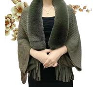 MGHN Permitime Shawl, Permitime Fur Shawl, Knitting Thick Women's Loose Shawl With Fur Collar, Soft Warm Knitted Shawls(Green)