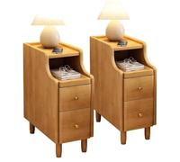 MGHRUE Side Table Bedside Chest Narrow Nightstand Tall Narrow Bedside Table with Drawers Tall Bedside Cabinet Slim Bedroom Side Table End Tables, 2 Colors,Wood 2pcs,25cm
