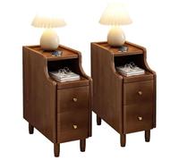 MGHRUE Side Table Bedside Chest Narrow Nightstand Tall Narrow Bedside Table with Drawers Tall Bedside Cabinet Slim Bedroom Side Table End Tables, 2 Colors,Brown 2pcs,25cm